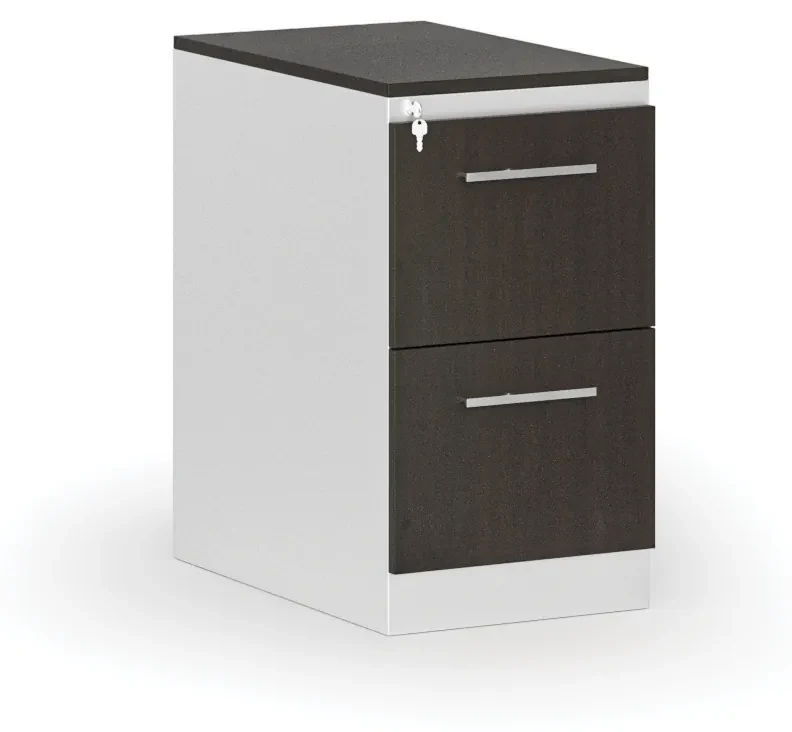 Kartoteka metalowa PRIMO z drewnianym frontem A4, 2 szuflady, biały/wenge