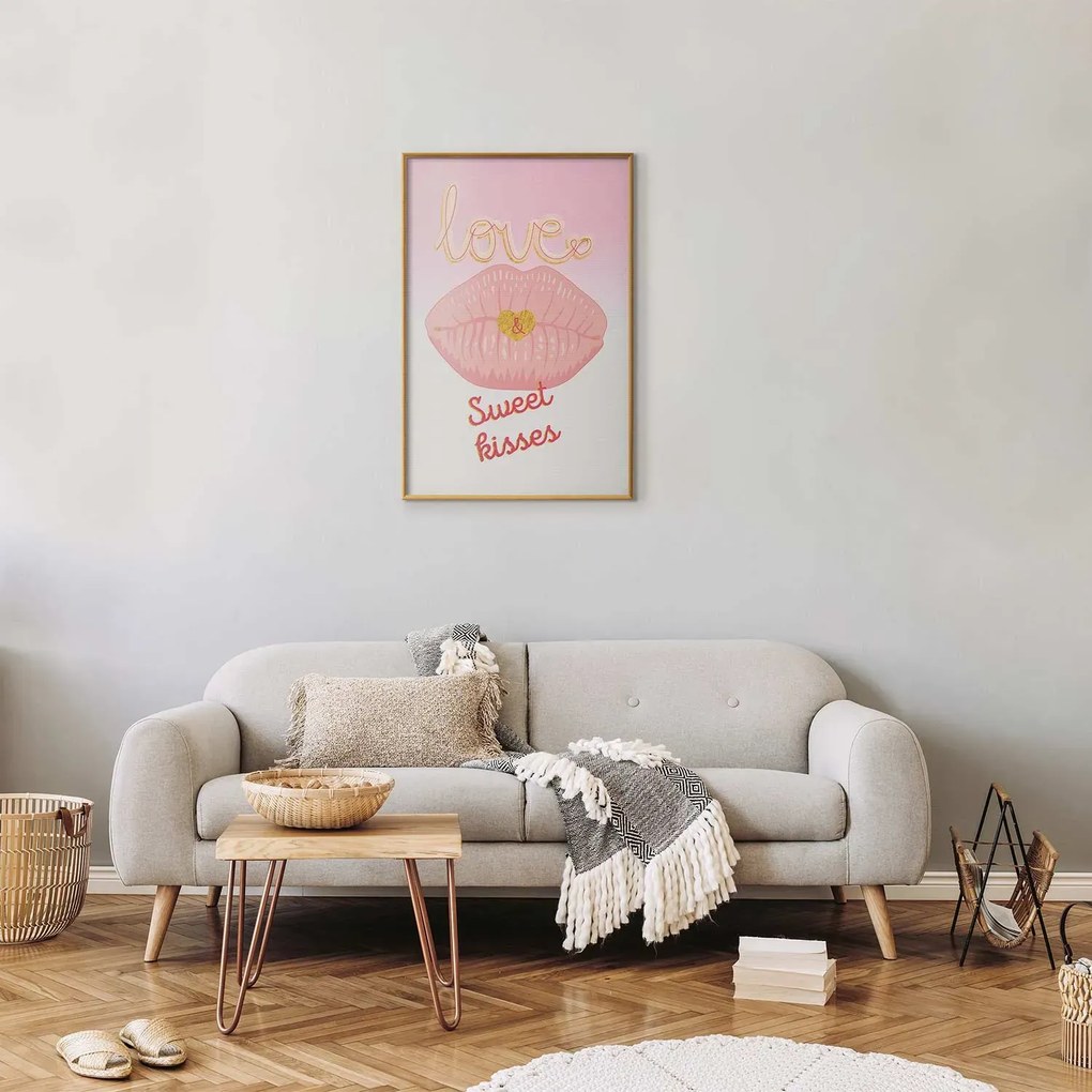 Plakat Sweet Kisses 21x30 cm z ramą złotą bez marginesu ARTGEIST B