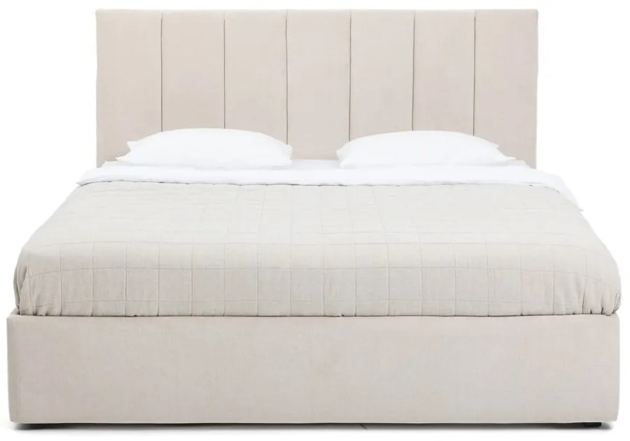 Beżowe tapicerowane łóżko dwuosobowe ze schowkiem z materacem i stelażem 180x200 cm Thessa Bold Line – Bonami Selection