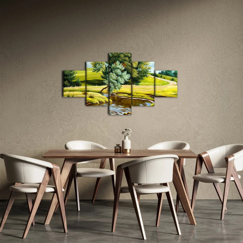 Obraz - rzeka między łąkami, obraz olejny (125x70 cm)