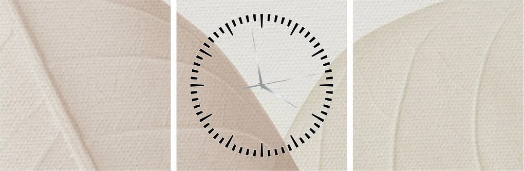 Obraz - Teksturowane liście (z zegarem) (90x30 cm)