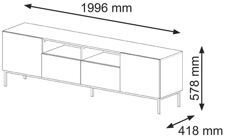 Szafka lamelowa rtv czarny z szufladami + dąb artisan C3-A80