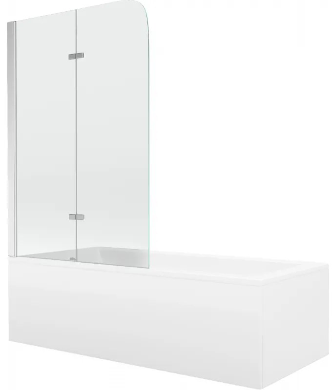 Mexen Cubik wanna prostokątna 170 x 70 cm z obudową i parawanem 2-skrzydłowym 100 cm, transparent, chrom - 550317070X9010020100