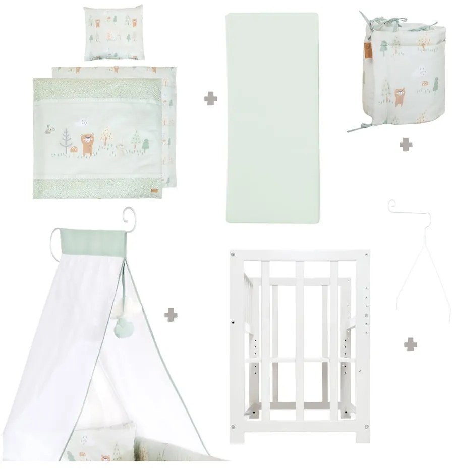 Biała kołyska dostawna z regulowaną wysokością 90x45 cm Woodland Buddies – Roba