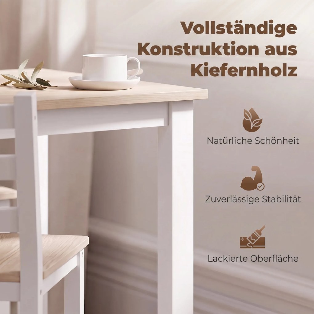HOMCOM 5-elementowy zestaw jadalniany dla 4 osób, stół wiejski i krzesła z litego drewna, Naturalny/Biały | Aosom PL