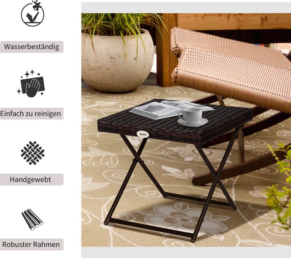 Outsunny Stolik Ogrodowy Stojak na Kwiaty Technorattan Metal Brązowy Składany Praktyczny i Dekoracyjny | Aosom PL