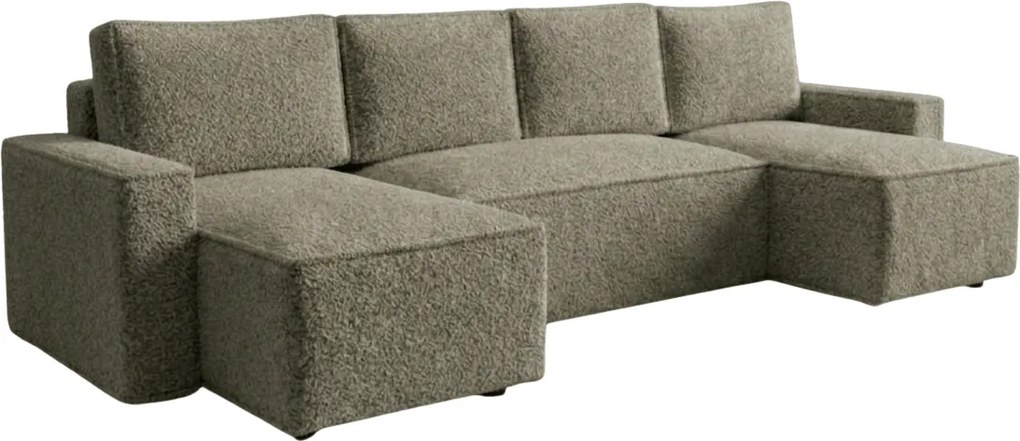 Rozkładana sofa narożna w kształcie U SMART BOUCLE 303x143 cm, szarobrązowa