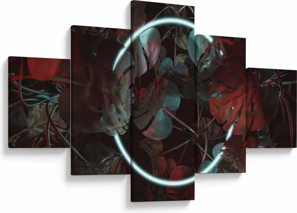 Obraz - Neonowe koło między palmami (125x70 cm)