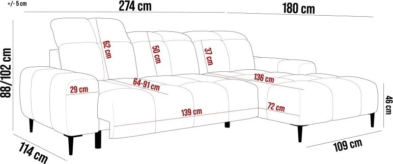 Narożnik GIOVANNI S Lewostronny z wysuwanym elektrzycznie siedziskiem w tkaninie AUSTIIN 02 WERSAL