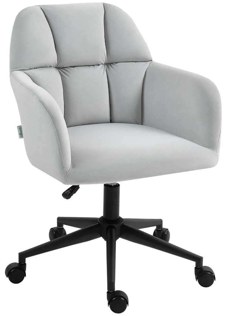 Vinsetto Fotel Biurowy Ergonomiczny Regulowany Obrotowy w Wyglądzie Aksamitu do 120kg Jasnoszary | Aosom PL