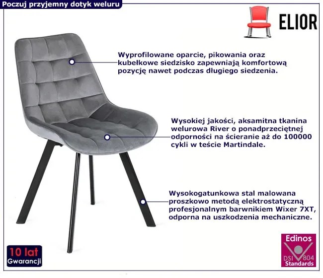 Szare tapicerowane pikowane krzesło z weluru - Flommi
