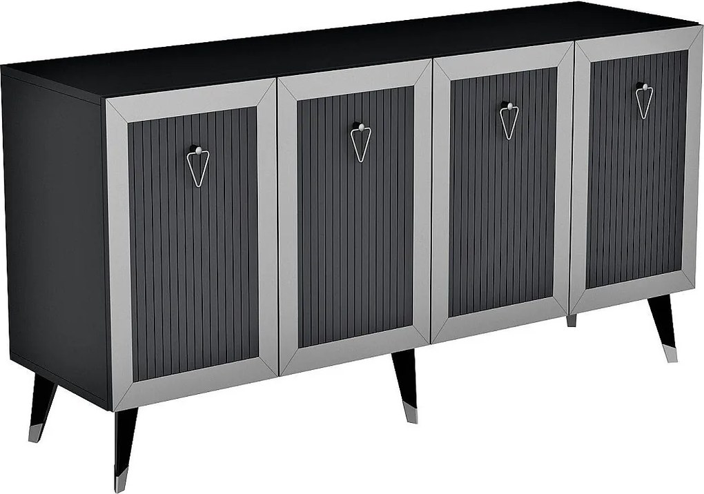 Komoda – 150 x 40 x 80 cm – Antracyt i srebro – Płyta wiórowa z powłoką melaminową