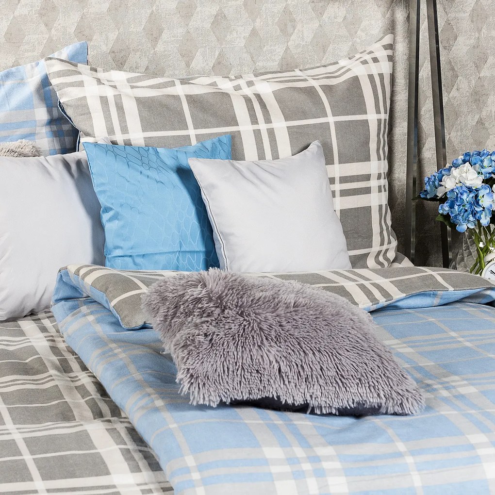 4Home Pościel flanelowa Niebieska kratka, 140 x 220 cm, 70 x 90 cm