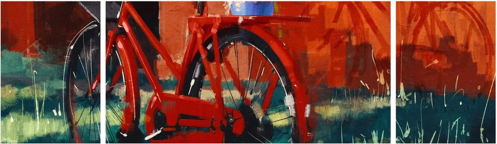 Obraz czerwonego koła, malowanie akrylowe (170x50 cm)