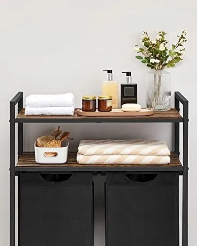 KOSZ NA PRANIE, BIELIZNĘ, POJEMNIK NA RĘCZNIKI, CZARNY, DWUKOMOROWY, 2x 46L