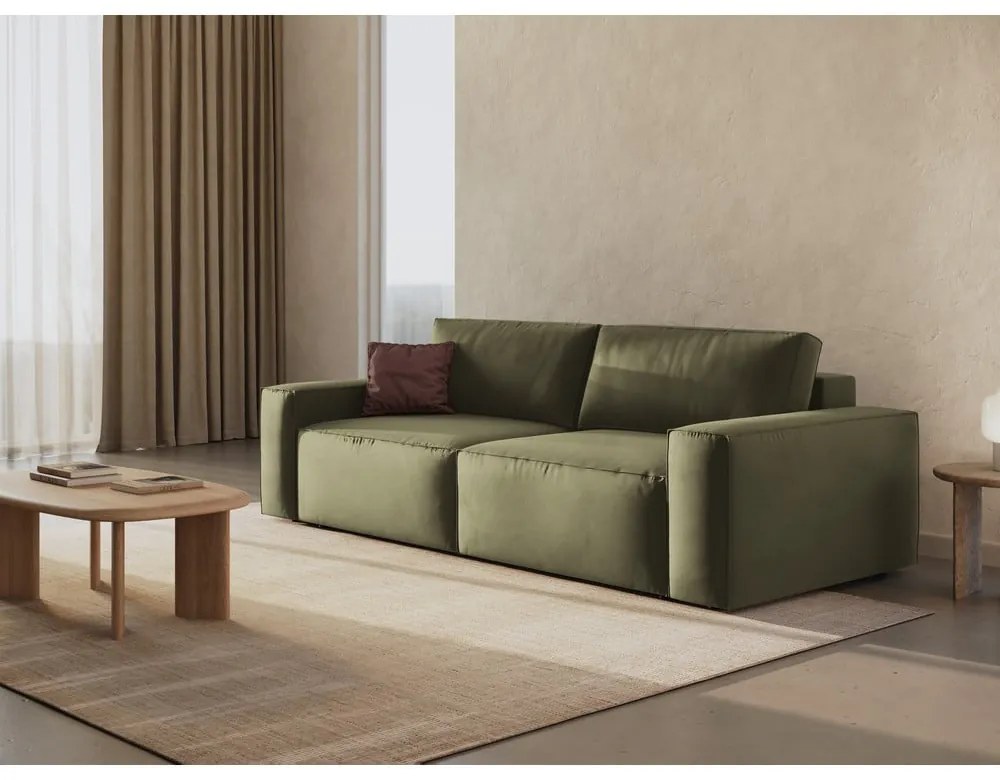 Zielona aksamitna rozkładana/ze schowkiem sofa 247 cm Jodie – Micadoni