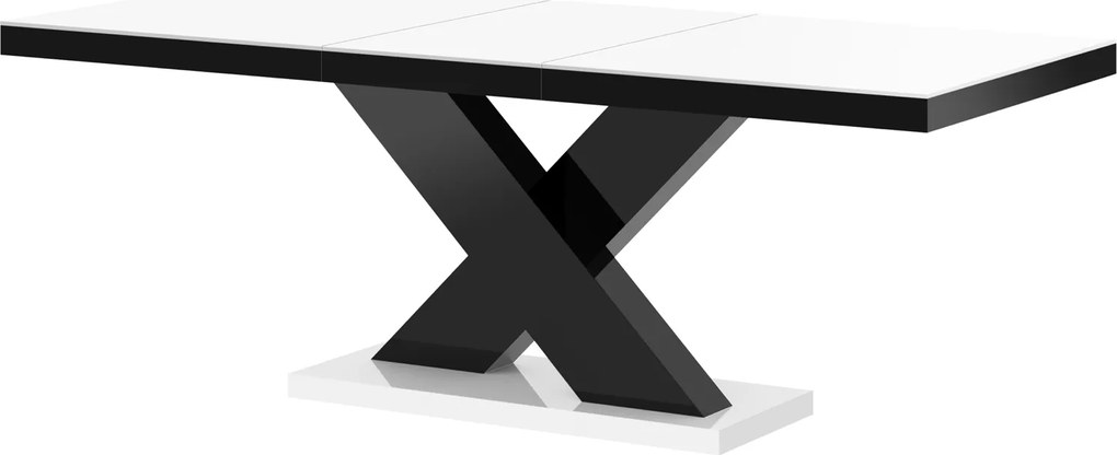 Stół rozkładany w wysokim połysku Xenon z białym blatem na czarnej nodze