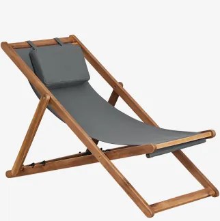 Zestaw 2 Składanych Leżaków Drewnianych Z Poduszką Kardis Grafitowa Szarość - Sklum