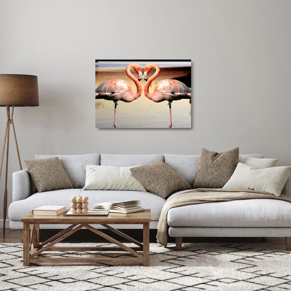 Obraz na szkle - dwa flamingi (70x50 cm)