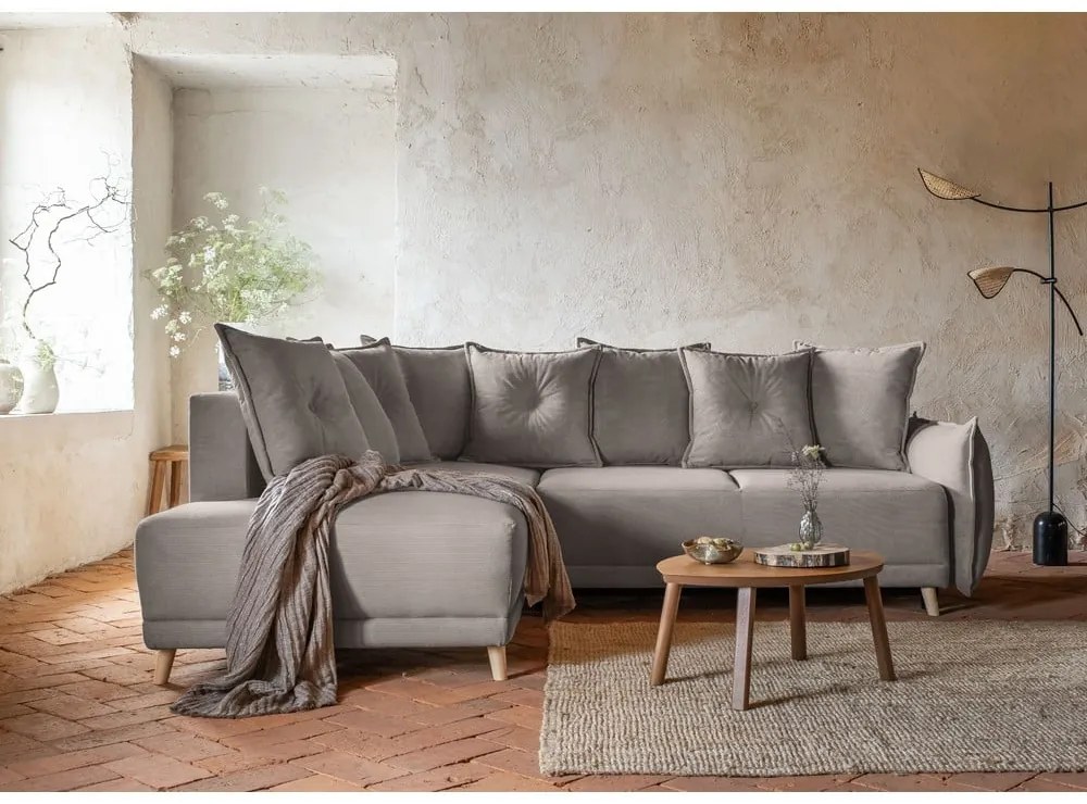 Jasnobrązowy sztruksowy rozkładany narożnik (lewostronny) Lazy Lukka – Miuform