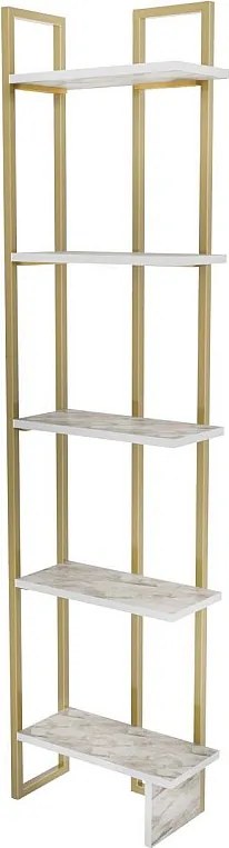 Nowoczesny regał na książki Glamour, biało-złoty, wysokość 180 cm | Płyta wiórowa pokryta melaminą, grubość 18 mm, metalowa rama | Stylowe r