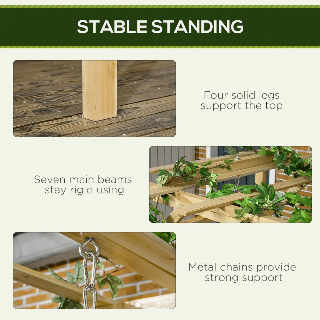 Outsunny Ławka Huśtawka z Pergolą 2 Osoby - Regulowana Wysokość, Solidne Drewno, 2,21x1,4x1,96m - Ogrodowy Azyl