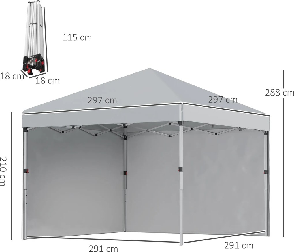 Outsunny Pawilon składany, dwie boczne ściany, torba transportowa, rama stalowa, jasnoszary, 3 x 3 x 2,7 m