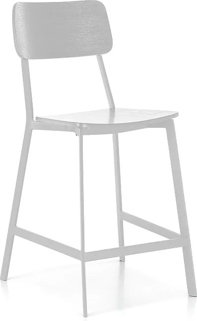 Komplet 2 białych drewnianych wysokich krzeseł z podnóżkiem i metalowymi nogami "Teo" cm 51,5x51,97h