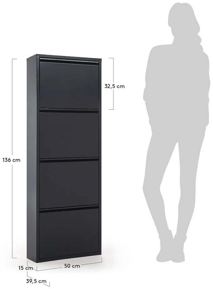 Antracytowa metalowa szafka na buty z 4 przegrodami Kave Home Rox