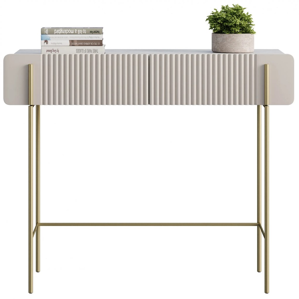 Toaletka Malmi 100 cm z szufladami - kaszmir / crema bianca / złote nóżki