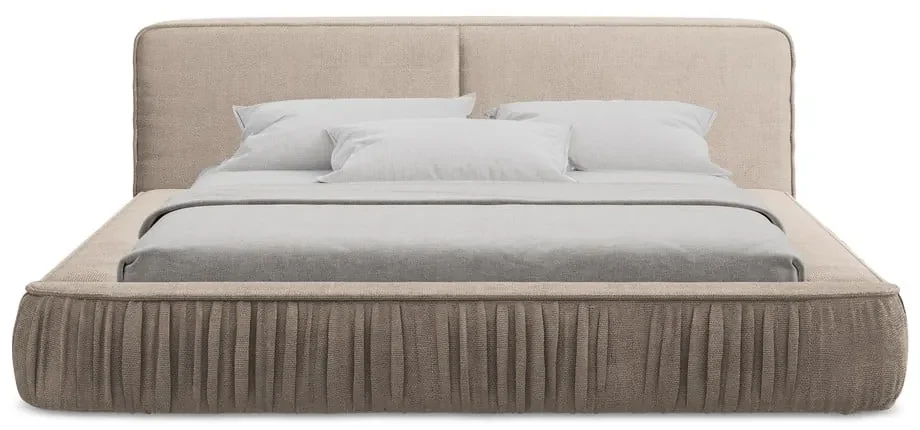 Beżowe tapicerowane łóżko dwuosobowe ze schowkiem i stelażem 180x200 cm Keoni – Makamii