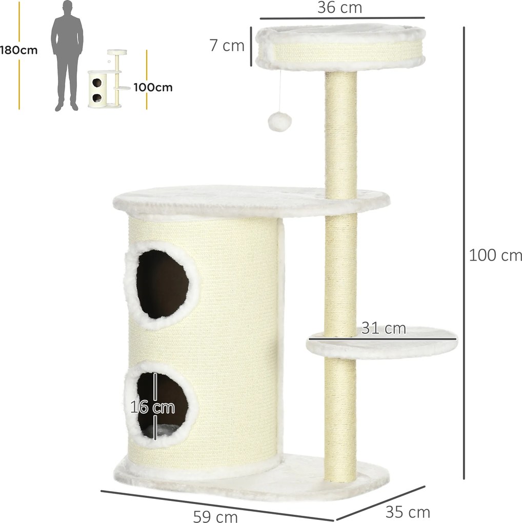 PawHut Drapak dla Kota z Łóżkiem i Zabawką Kremowy Komfort i Zabawa dla Twojego Pupila | Aosom PL