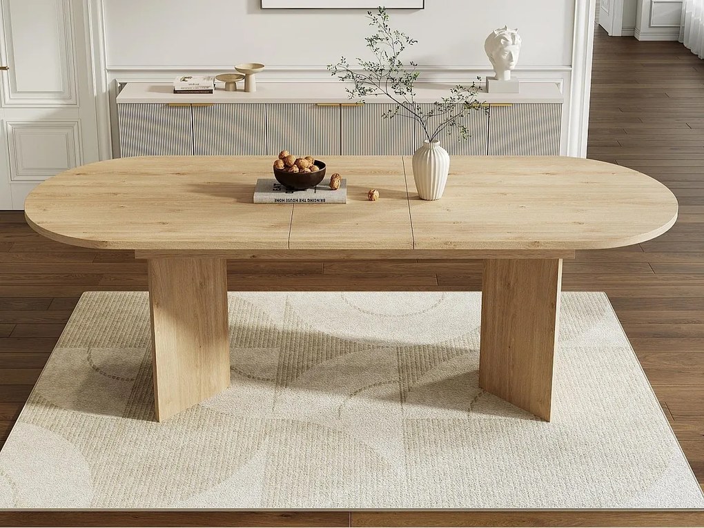 Stół rozsuwany 160-200x90x75 cm - na 6-8 osób - zaokrąglone krawędzie - gruby blat - MDF - naturalny