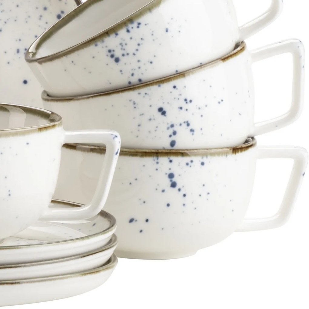 Mäser 8-częściowy zestaw filiżanek do kawy PintarWhite z niebieskimi kropkami