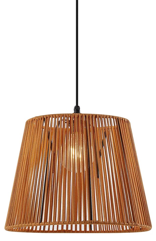 Zewnętrzna lampa wisząca czarna z pomarańczowym kloszem z liny IP44 - Cava Jayla