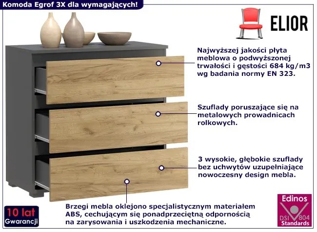 Nowoczesna komoda z szufladami antracyt + dąb craft 80 cm Anea