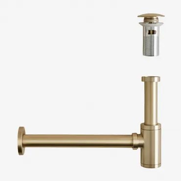 Zestaw Syfonu Ze Stali Nierdzewnej Bibur I Zaworu Spustowego Do Zlewozmywaka Orveta Typu Click-clack Szczotkowane Złoto & Zawór Z Przelewem - Sklum