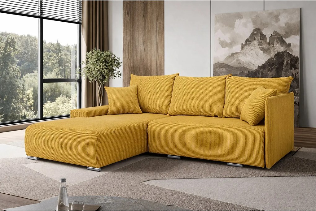 Narożnik, Sofa w kształcie L, tkanina sztruksowa Poso, Żółty, Lewy, Livorno L