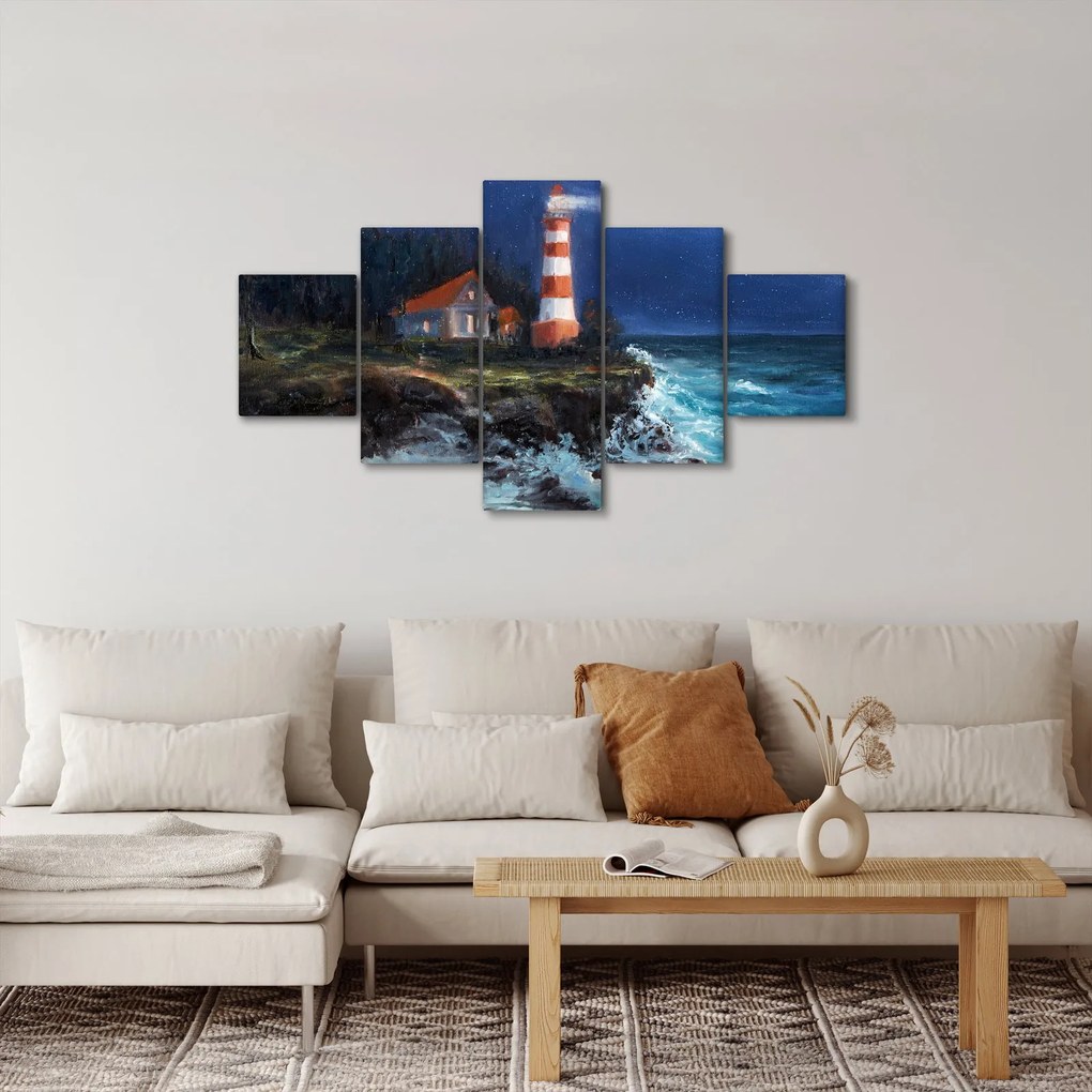 Obraz - Latarnia morska na brzegu oceanu, akwarela (125x70 cm)