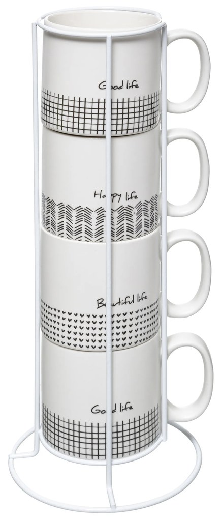 Filiżanki ceramiczne na stojaku LIFE, 240 ml, 4 sztuki