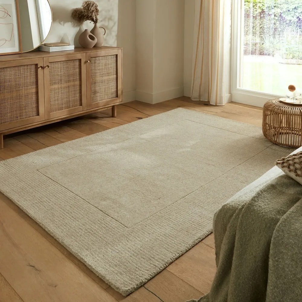 Beżowy wełniany dywan tkany ręcznie 240x340 cm Textured Wool Border – Flair Rugs