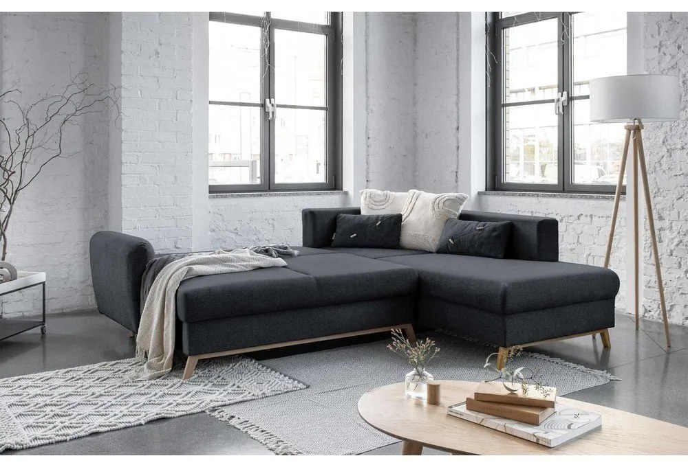 Ciemnoszary rozkładany narożnik Miuform Scandic Lagom L, prawostronny