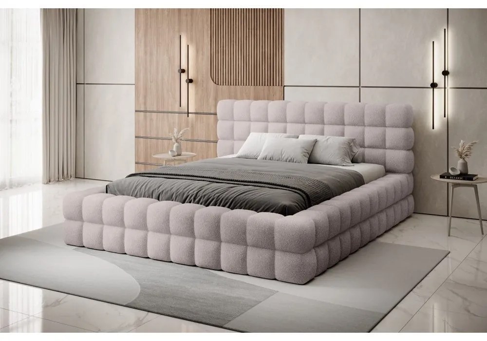 Jasnoróżowe tapicerowane łóżko dwuosobowe ze schowkiem ze stelażem 180x200 cm Dizzle – ELTAP