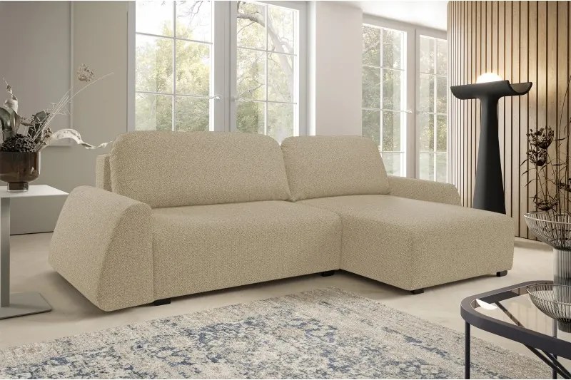 Narożnik ALMI Prawostronny z funkcją spania, wolnostojący tkanina EXCITE ME 04 Cappucino