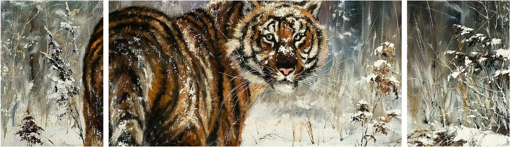 Obraz - Tygrys w zaśnieżonym lesie, obraz olejny (170x50 cm)