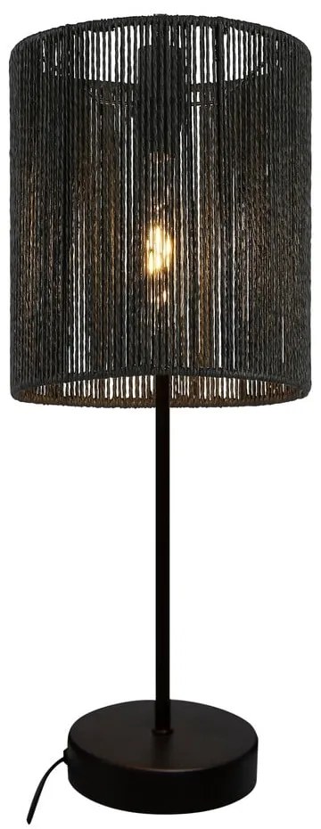 Czarna lampa stołowa z kloszem z plecionki trzcinowej (wysokość 48 cm) Foresto – GTV