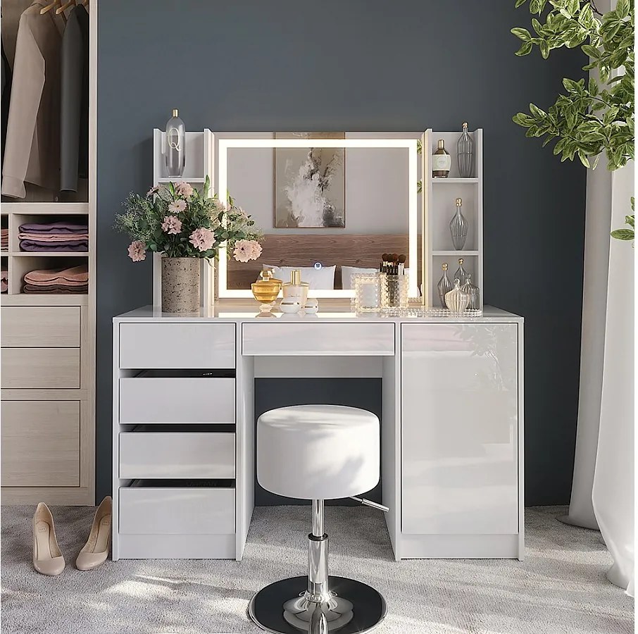 Stół do toalety biały/biały wysoki połysk 128.2x50.1x76 sherry