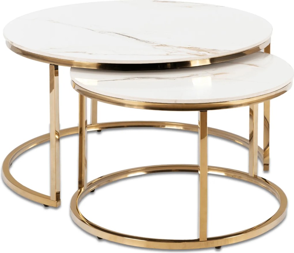 Zestaw Stolików Kawowych MILANO 60 cm/80 cm Biały Marmur/Złoty Glamour