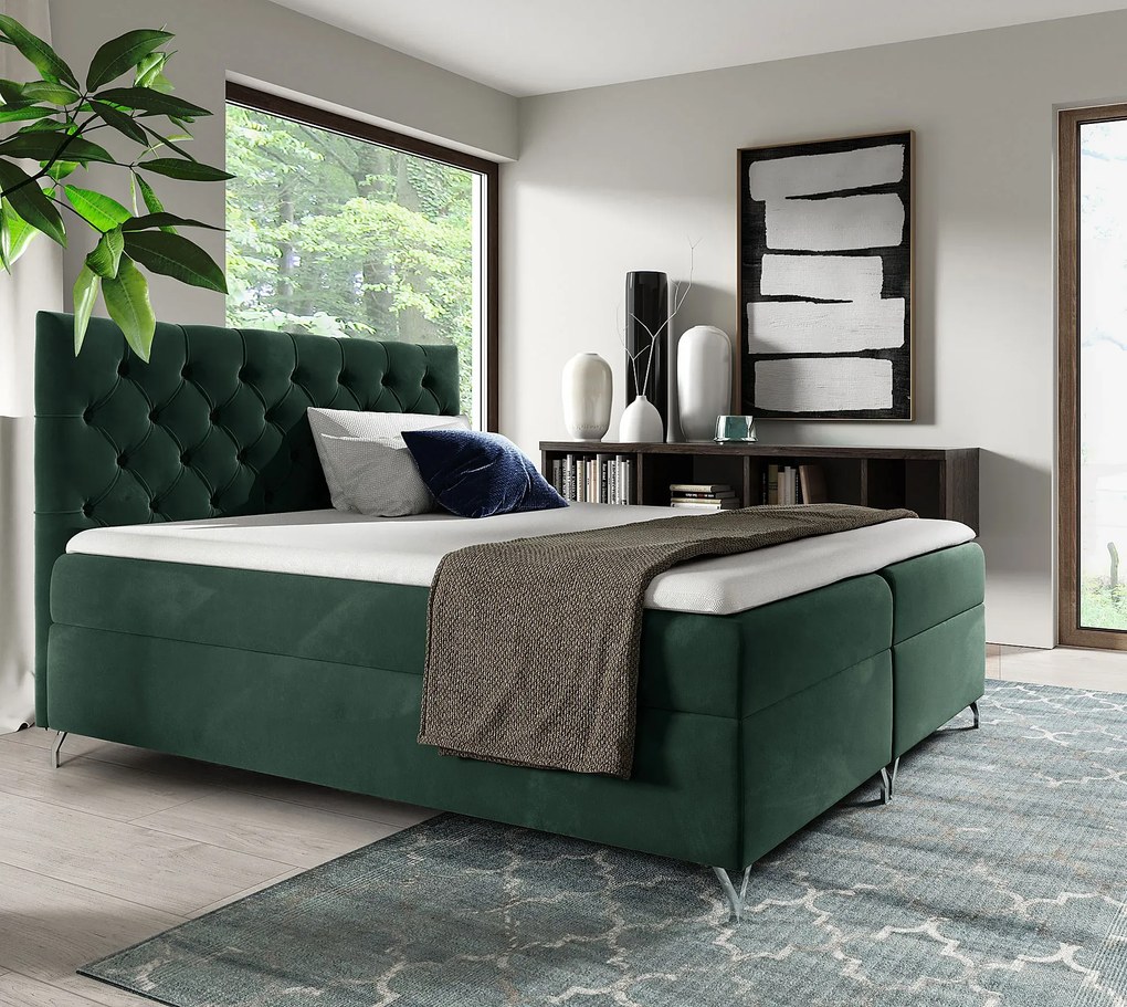 Ciemnozielone tapicerowane welurem łóżko 5 rozmiarów F3-N85