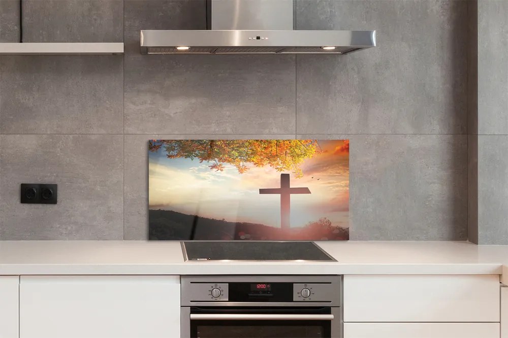 Szkło do Kuchni na Ścianę Krzyż na tle Drzewa Życia